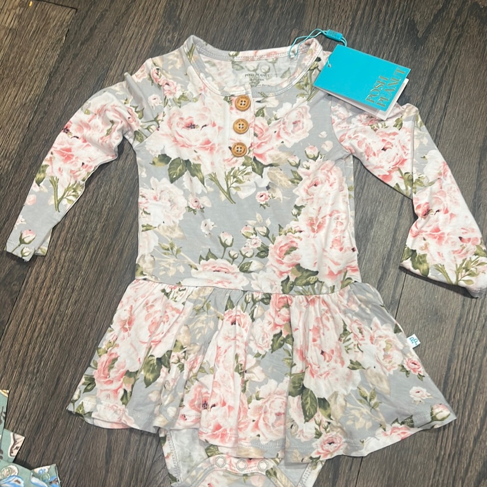 Posh peanut Celine bodysuit twirl 12-18 new bamboo